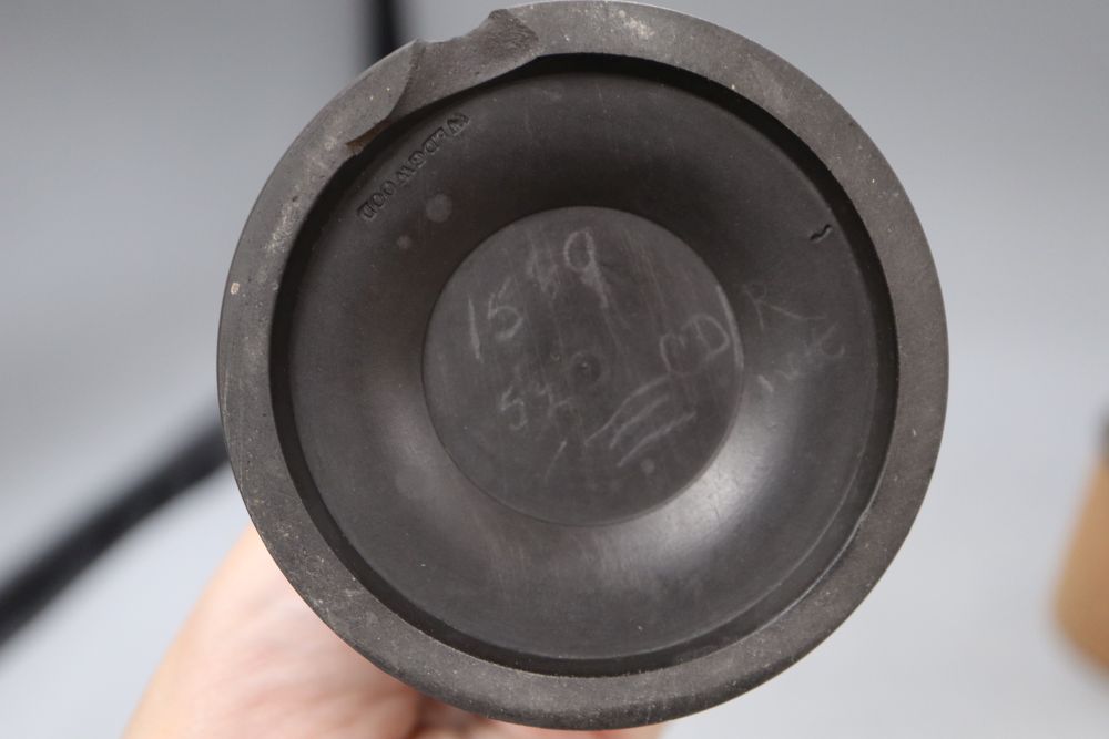 An Asprey silver mounted match-strike, a Wedgwood jar and a Wedgwood black basalt jar (3)